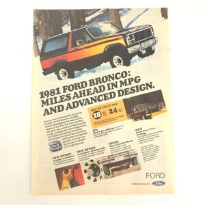 Vintage Ford Bronco Print Ad 1981 4x4 SUV Snow Truck Decor Garage Wall Art Retro